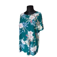 Szmaragdowa bluzka z krótkim rękawem kimono - białe kwiaty